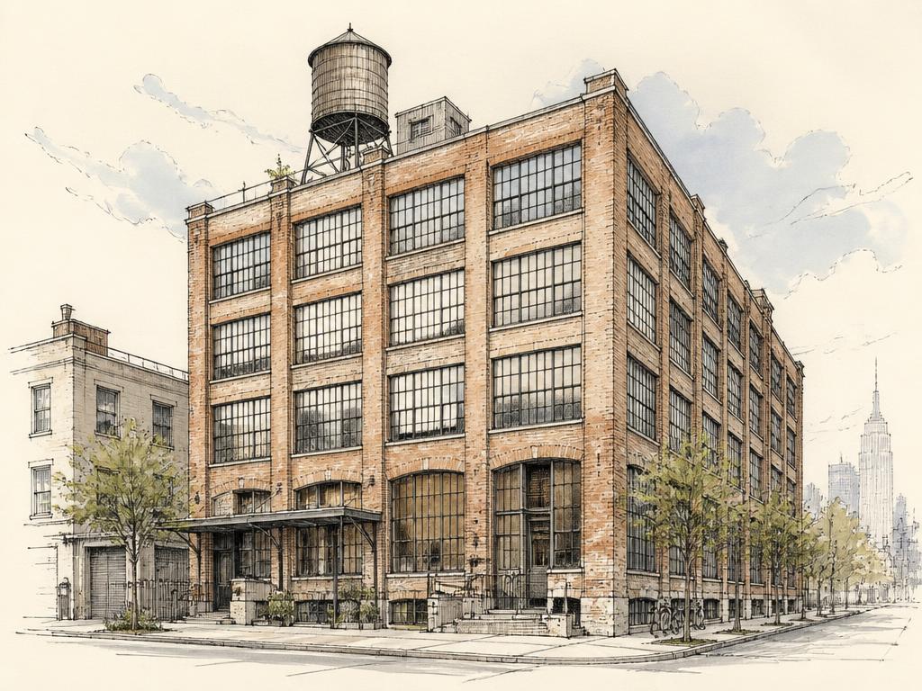 Ink sketch of a Williamsburg daylight factory loft building